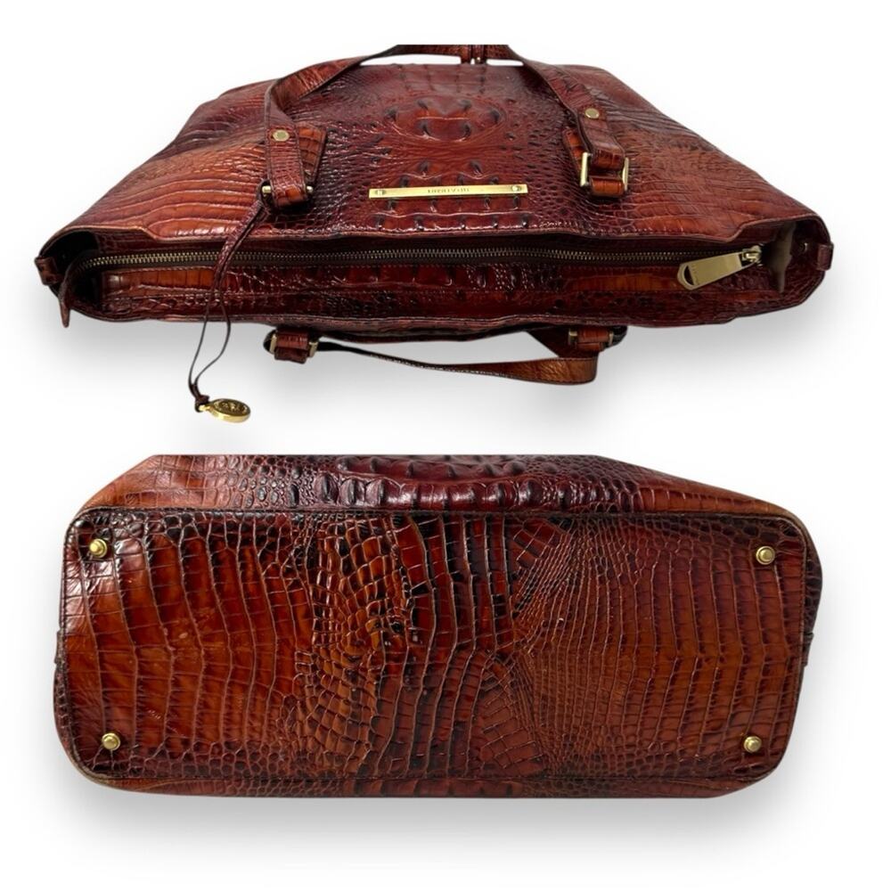 Brahmin Medium Asher Tote Crocodile Embossed Pecan Melbourne Brown - Picture 10 of 13